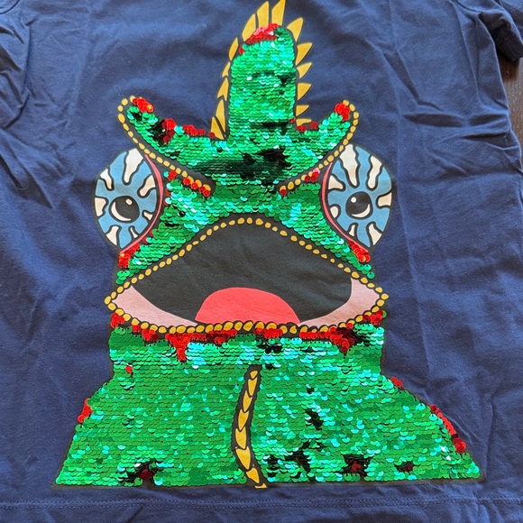 Boden Kids Navy Tee with Red and Green Sequin Creature - Picture 3 of 4